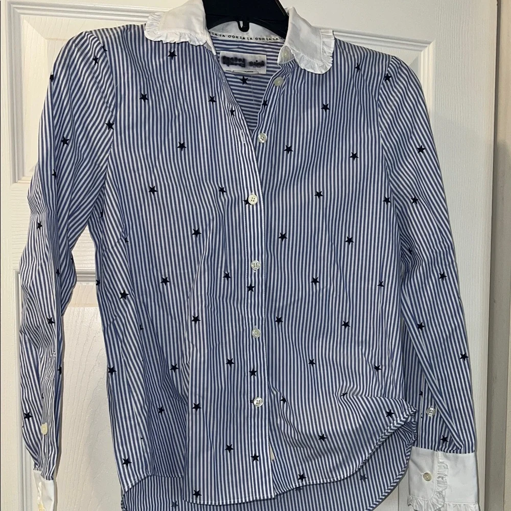 Kate Spade Stars & Stripes Poplin Shirt with Ruffle Collar & Cuffs NWOT - Picture 6 of 10